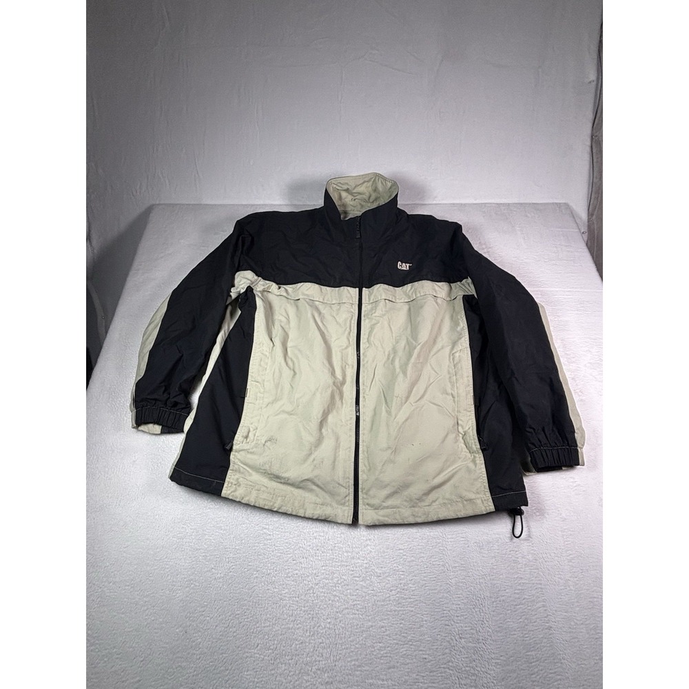 North End Mens Jacket CAT All Climate Cream Black XL Vintage Windbreaker